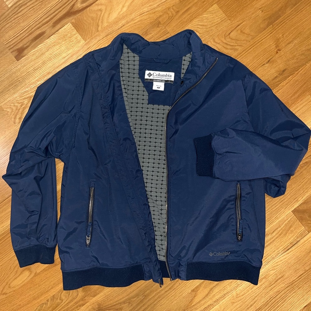 Columbia Fleece Lined Mens Jacket Navy Blue With Pockets Zip Close